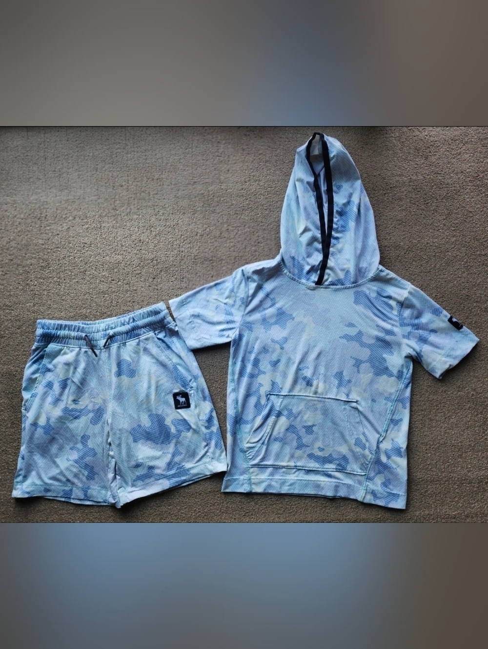 Abercrombie & Fitch Blue Camo Hooded Tee and Shorts Set